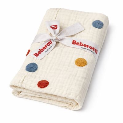 Organic 4 Layered Embroifered Muslin Blanket white/dots