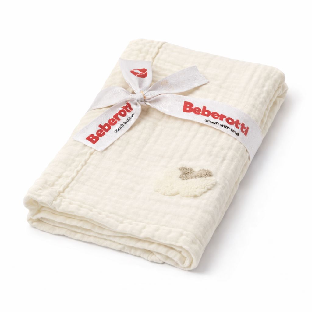 Organic 4 Layered Embroifered Muslin Blanket white/cloud