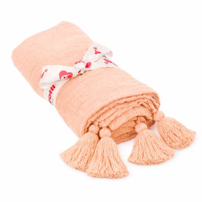 Organic Muslin Tasseled Throw Blanket rose