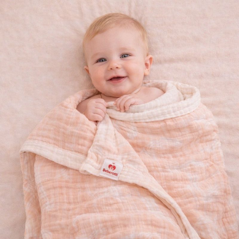 Beberotti Couverture en mousseline double face bio 4 épaisseurs rose, rosa – photo produit, sommeil…