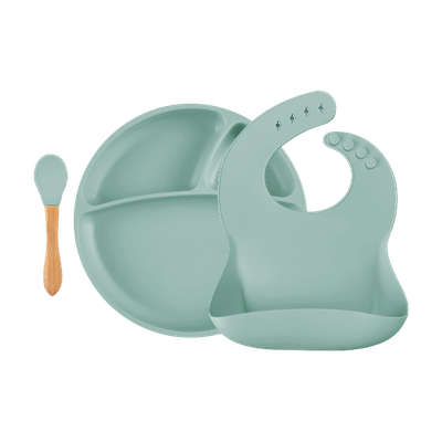 MinikOiOi BLW Set II - River Green - Silicone bib-plate-spoon
