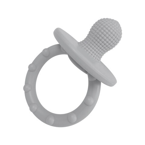 Anello da dentizione MinikOiOi GUMY grigio polvere – massaggiagengive neonato, gioco di motricità