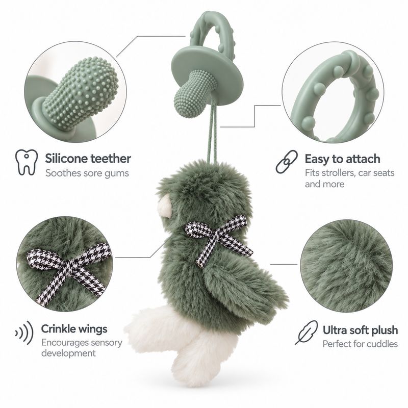 Peluche frusciante neonato Anatra – Gioco sensoriale con massaggiagengive in silicone