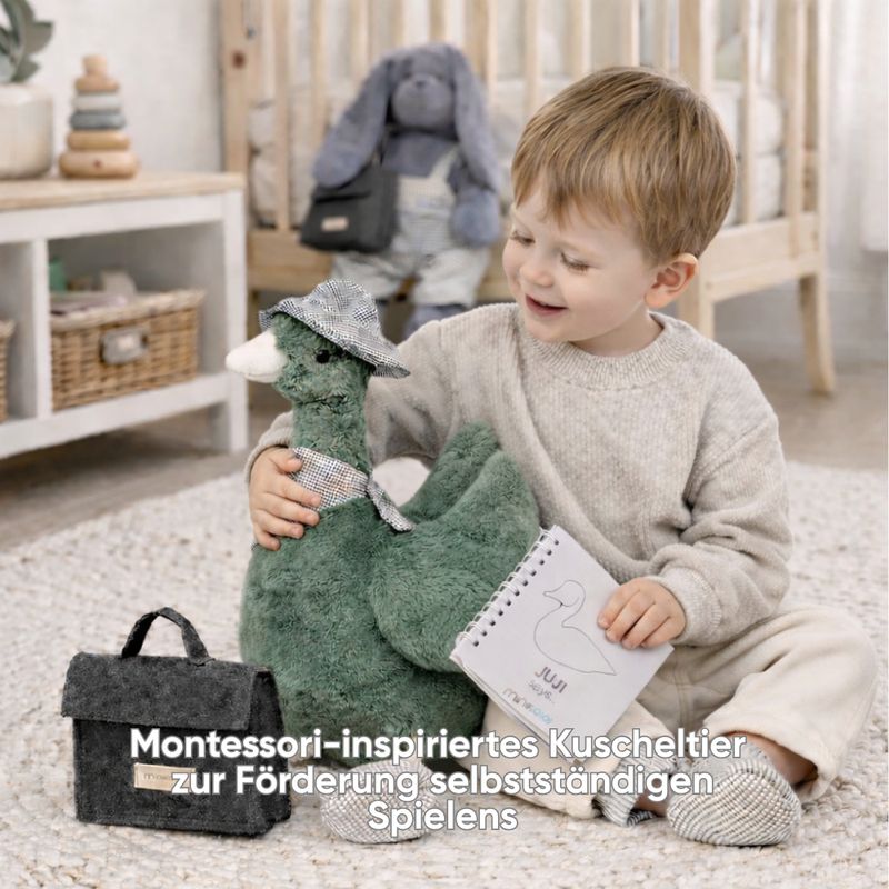MinikOiOi Grande peluche Duck e 365 giochi – foto prodotto, gioco sensoriale baby, gioco di ruolo