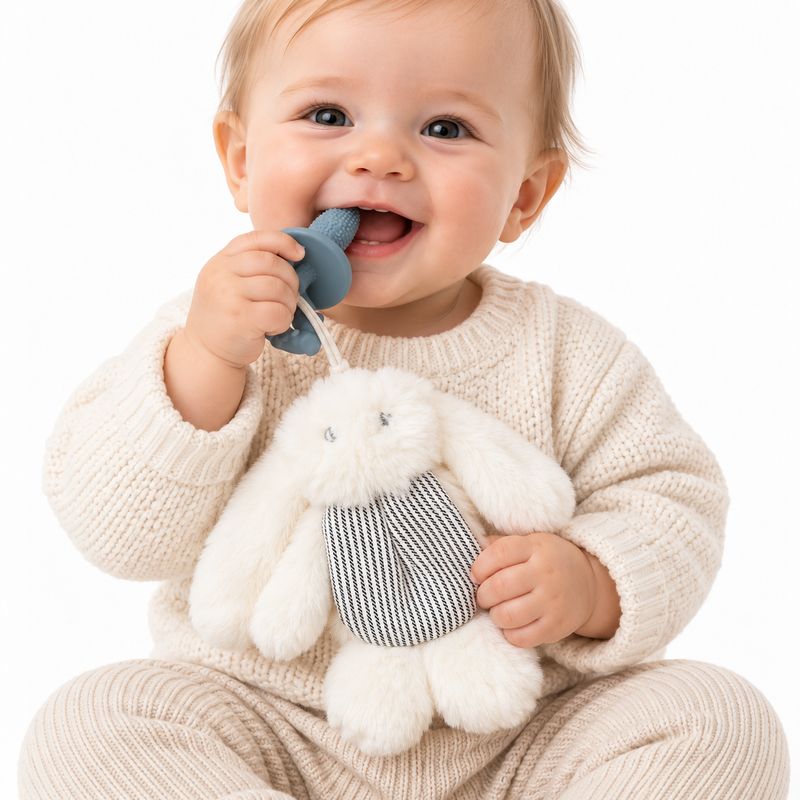 Peluche frusciante neonato Coniglietto – Gioco sensoriale con massaggiagengive in silicone
