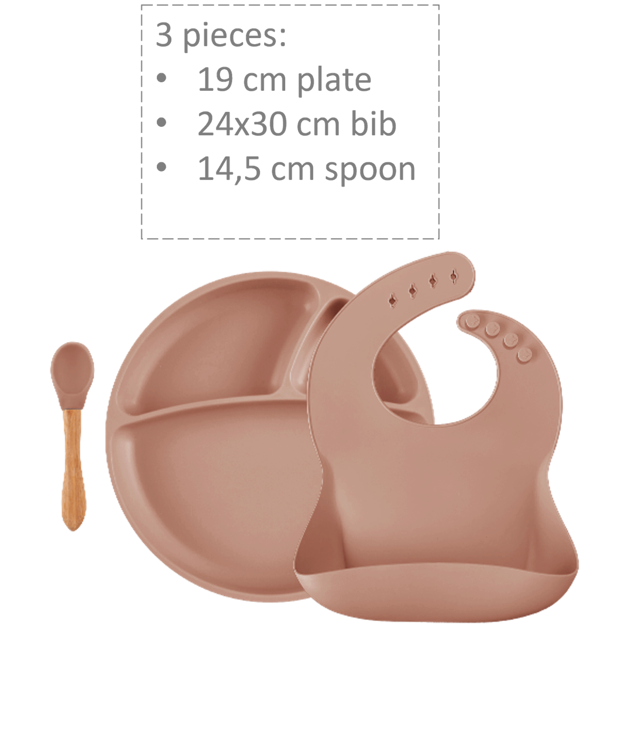 MinikOiOi BLW Set II - Woody Brown - Silicone bib-plate-spoon