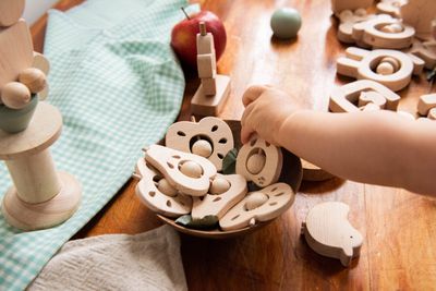Childwood Handmade Wooden Rattle APPLE TUTTIFRUTTI – product image, baby teether, baby sensory toy