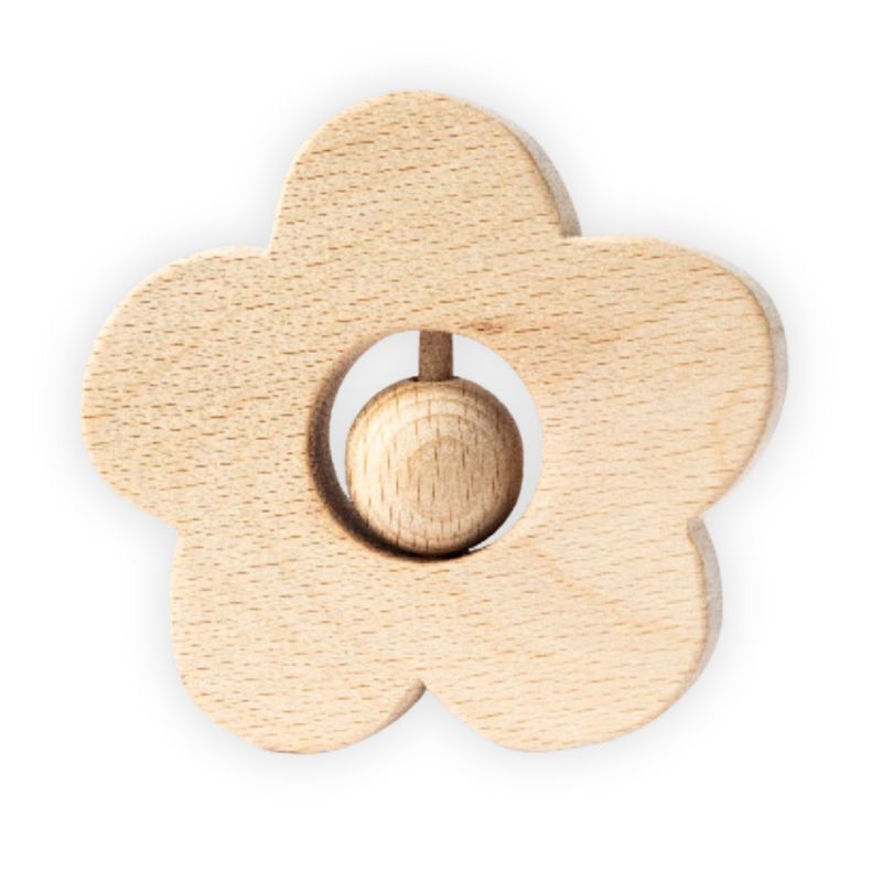Childwood Hochet en bois fait main MARGUERITE – anneau de dentition bébé, jouet sensoriel bébé