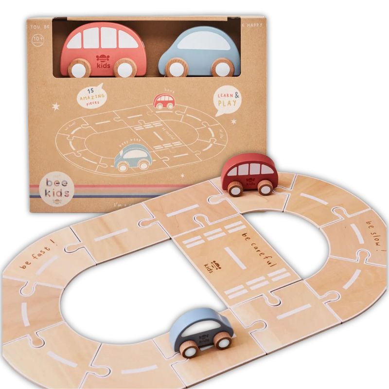 Just Bee Kids circuito stradale in legno con veicoli