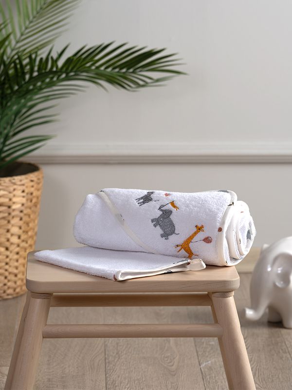 Funnababy Hooded Towel Set - Zoo - Blue - 75 X 75 Cm – product image, bath time, baby textile