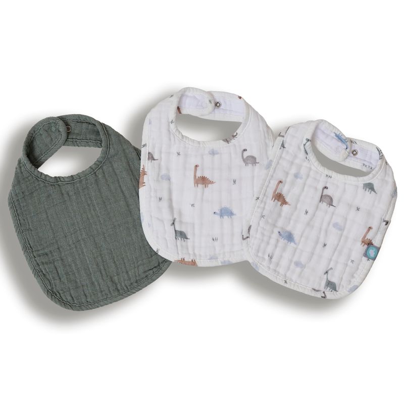 Funnababy Set di Bavaglini (3 pezzi) - Dinosauro - Verde - 0/1 anno – set pappa baby, gioco di motr…