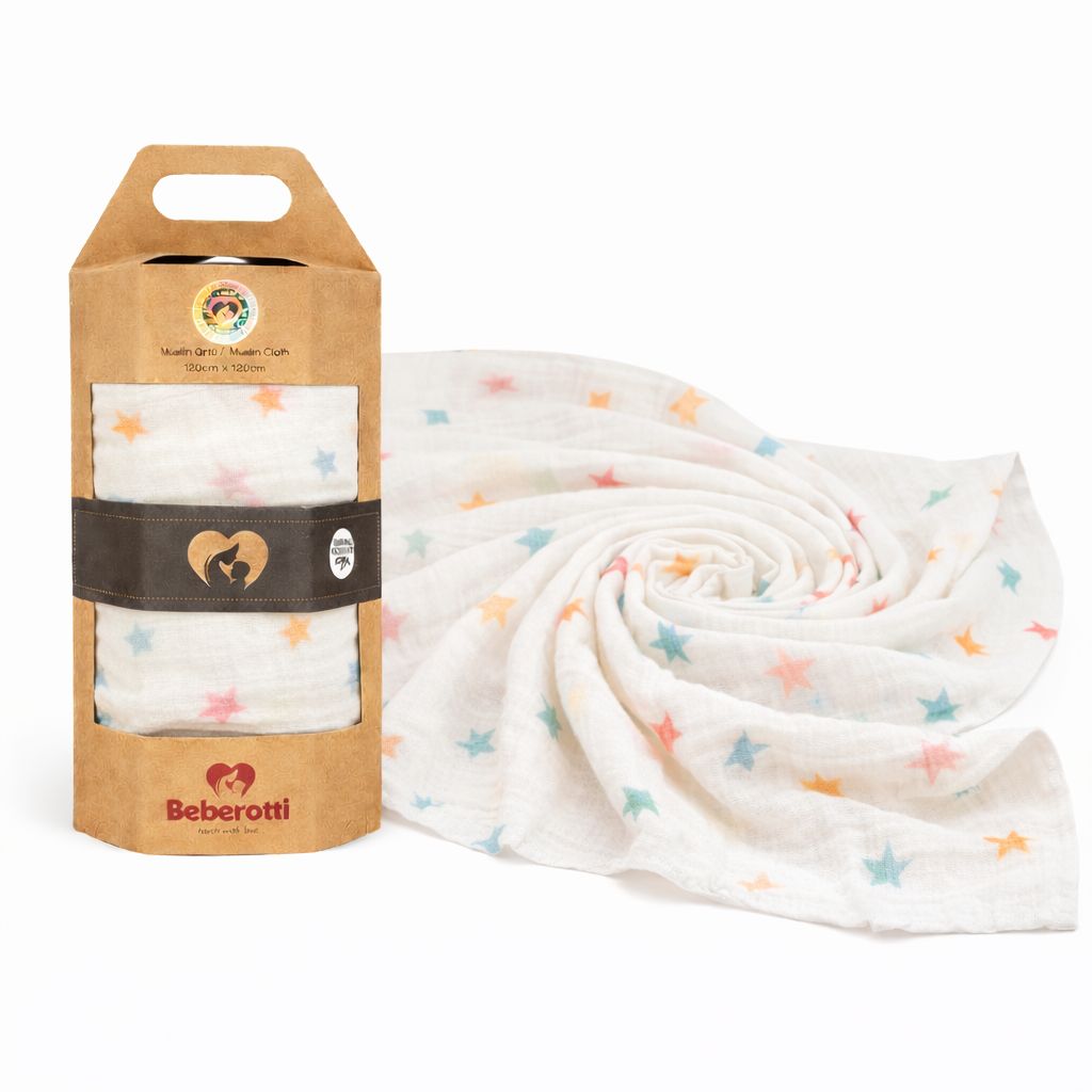 Organic Muslin Swaddle Blanket white/stars