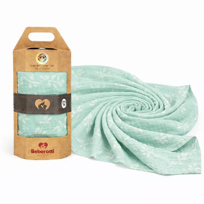Organic Muslin Swaddle Blanket Mint/ Flowers