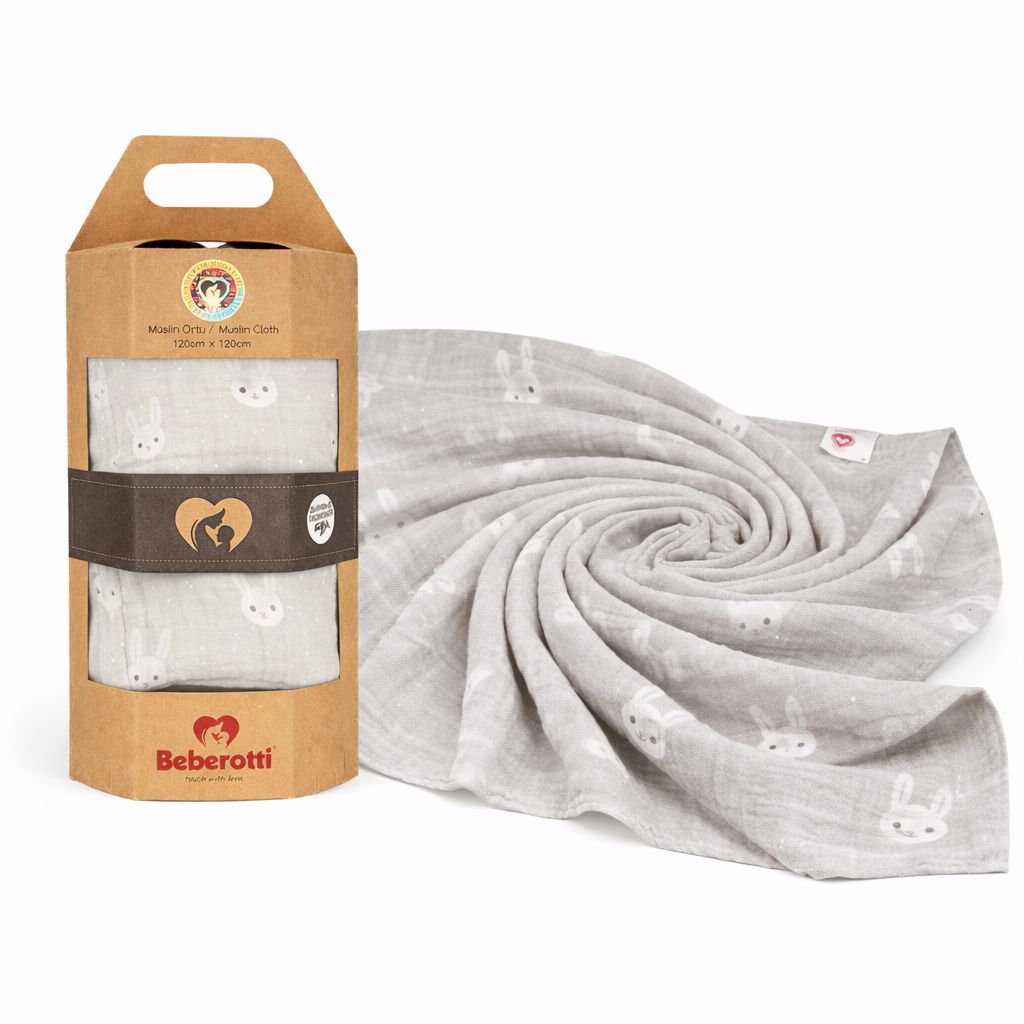 Organic Muslin Swaddle Blanket Grey/Rabbit