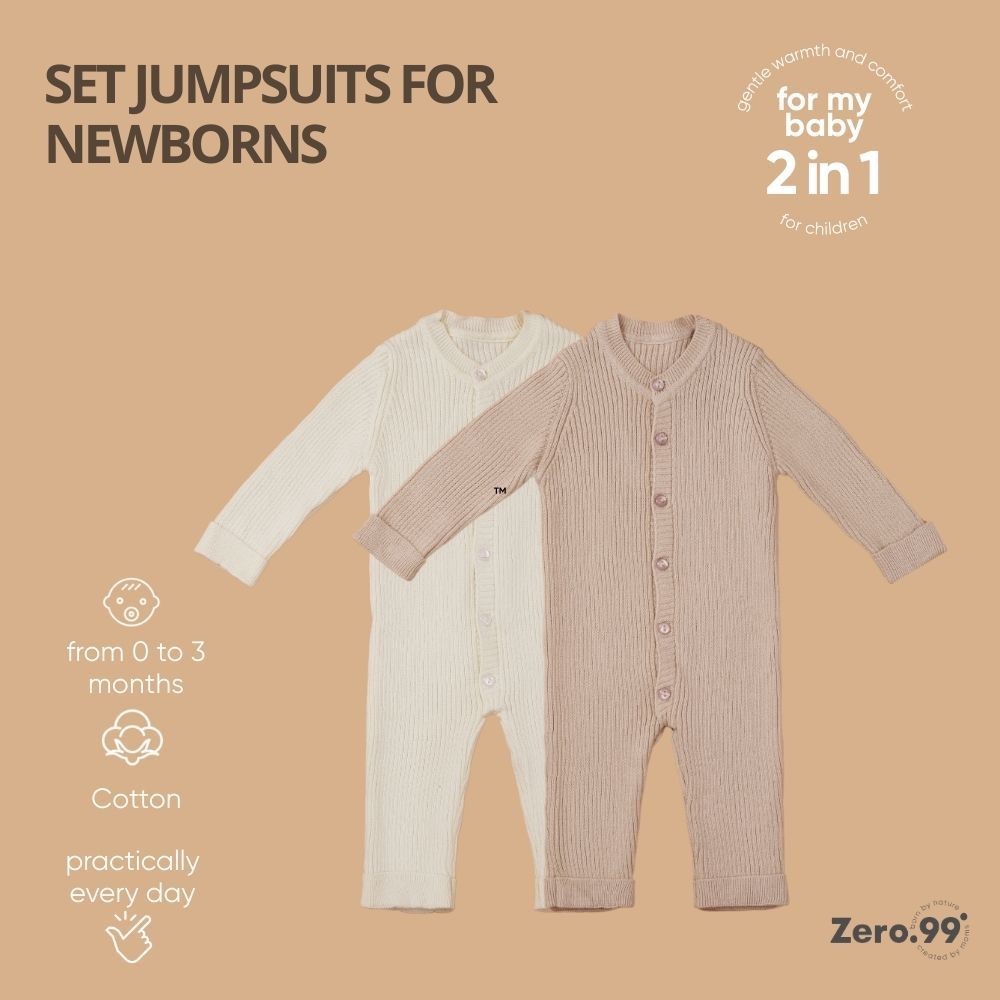 Baby Set 2 in 1, 2 Sleepsuits for Newborns Zero.99, Creme, Beige – baby sleep essentials, baby text…