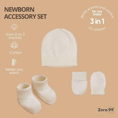 Set bebè Zero.99 3-in-1 lavorato a maglia: Cappello, Muffole &amp; Scarpine