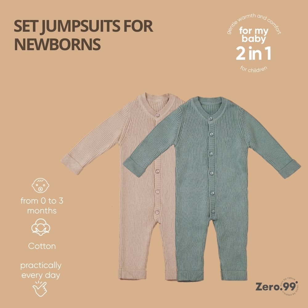 Baby Set 2 in 1, 2 Sleepsuits for Newborns Zero.99, Beige, Grün – baby sleep essentials, baby texti…