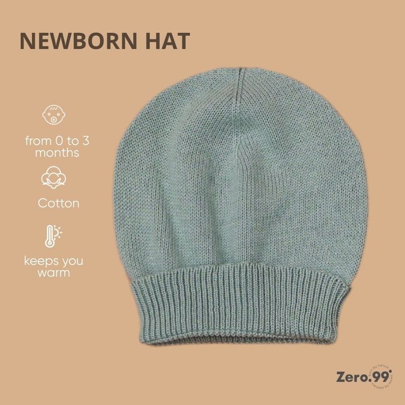 Knitted Hat for Newborns Zero.99, Grün (Mintgrün) – product image, baby sleep essentials, baby text…