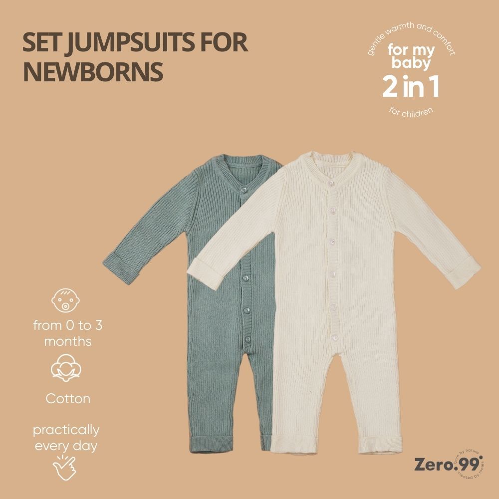 Baby Set 2 in 1, 2 Sleepsuits for Newborns Zero.99, Grün, Creme – baby sleep essentials, baby texti…