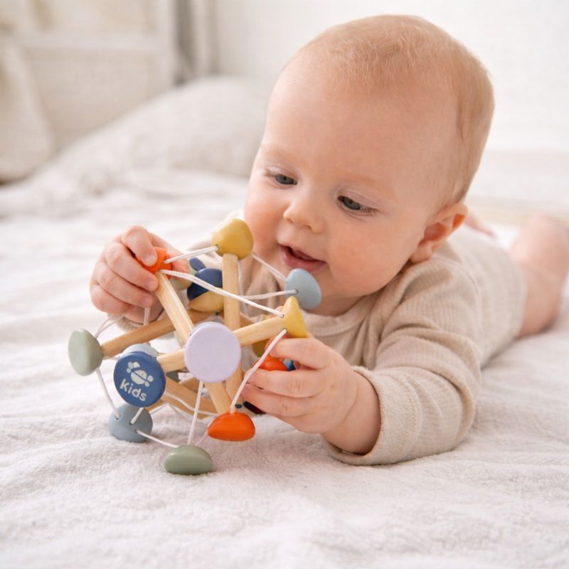 Just Bee Kids Wooden Activity Ball (Fsc), Sensory Ball – product image, tummy time toy, baby sensor…