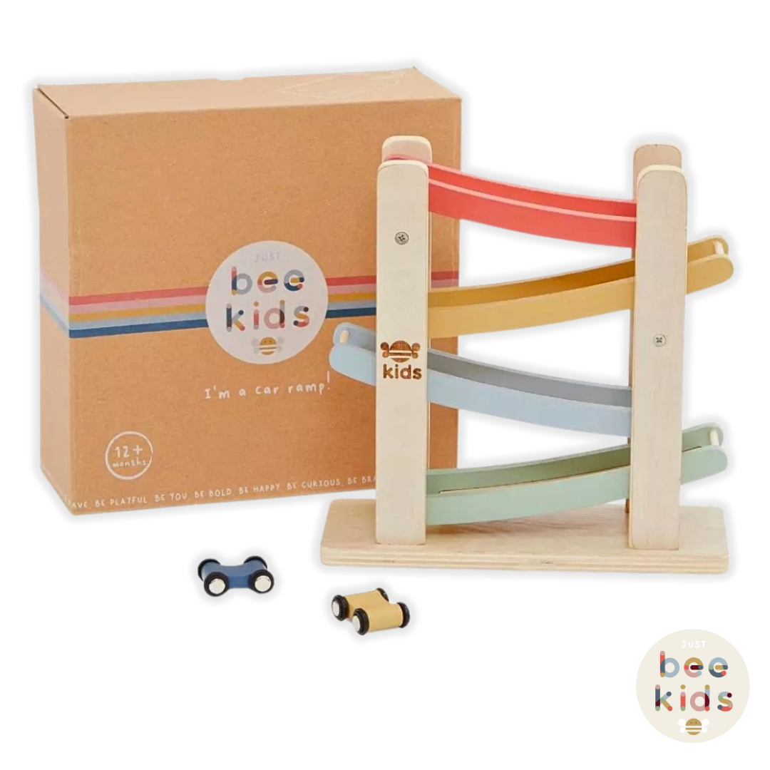 Just Bee Kids Pista per Macchinine in Legno – disegno e lavoretti, gioco in legno