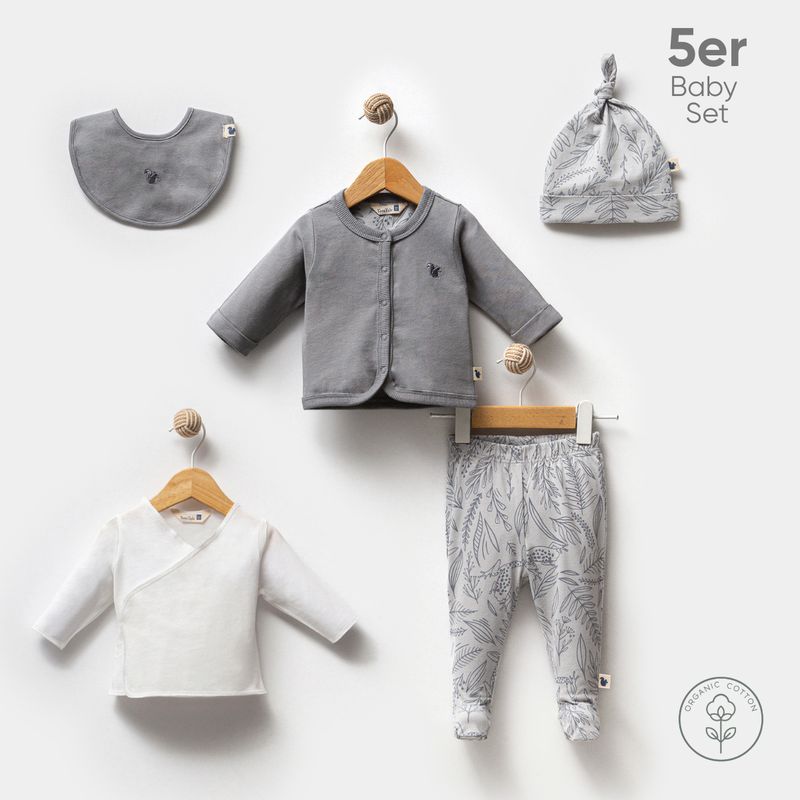 Ensemble bébé Premium 5 pièces en coton biologique – pour nouveau-né – pantalon, bonnet, body et bien plus encore.