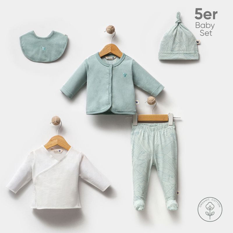Ensemble bébé Premium 5 pièces en coton biologique – pour nouveau-né – pantalon, bonnet, body et bien plus encore.