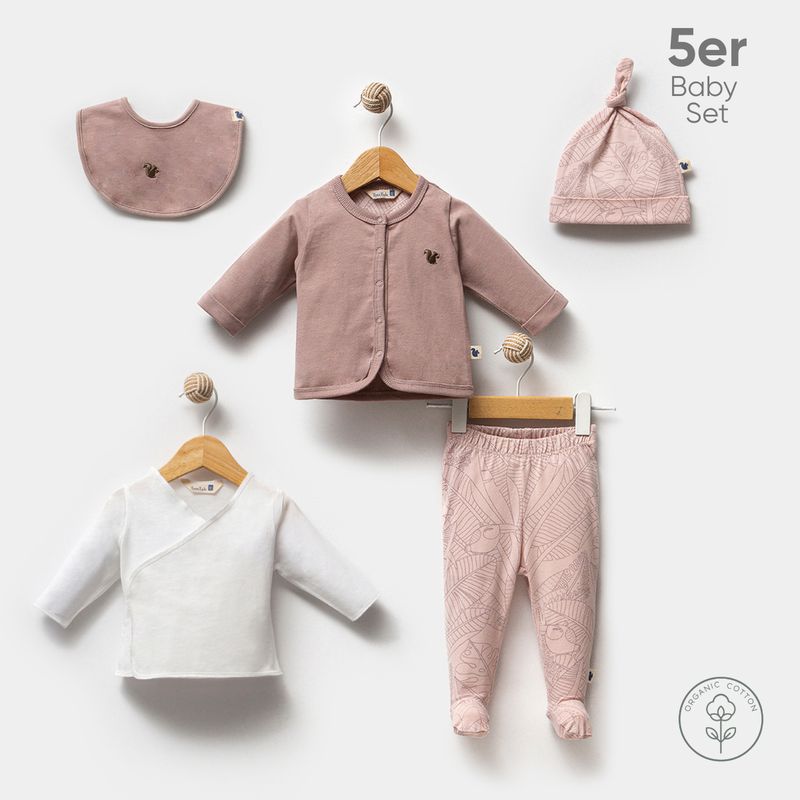 Premium 5-piece baby set made of organic cotton - for newborns - trousers, hat, bodysuit and much more.