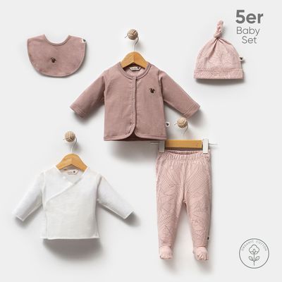 Premium 5-piece baby set made of organic cotton - for newborns - trousers, hat, bodysuit and much more.