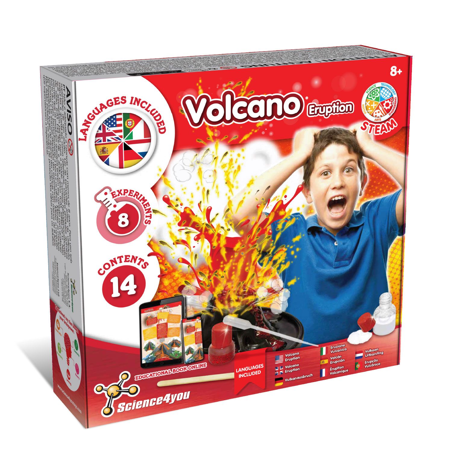 Science4you Volcano Eruption - Toy, Game for Kids (in 7 languages) – STEM toy, wooden toy