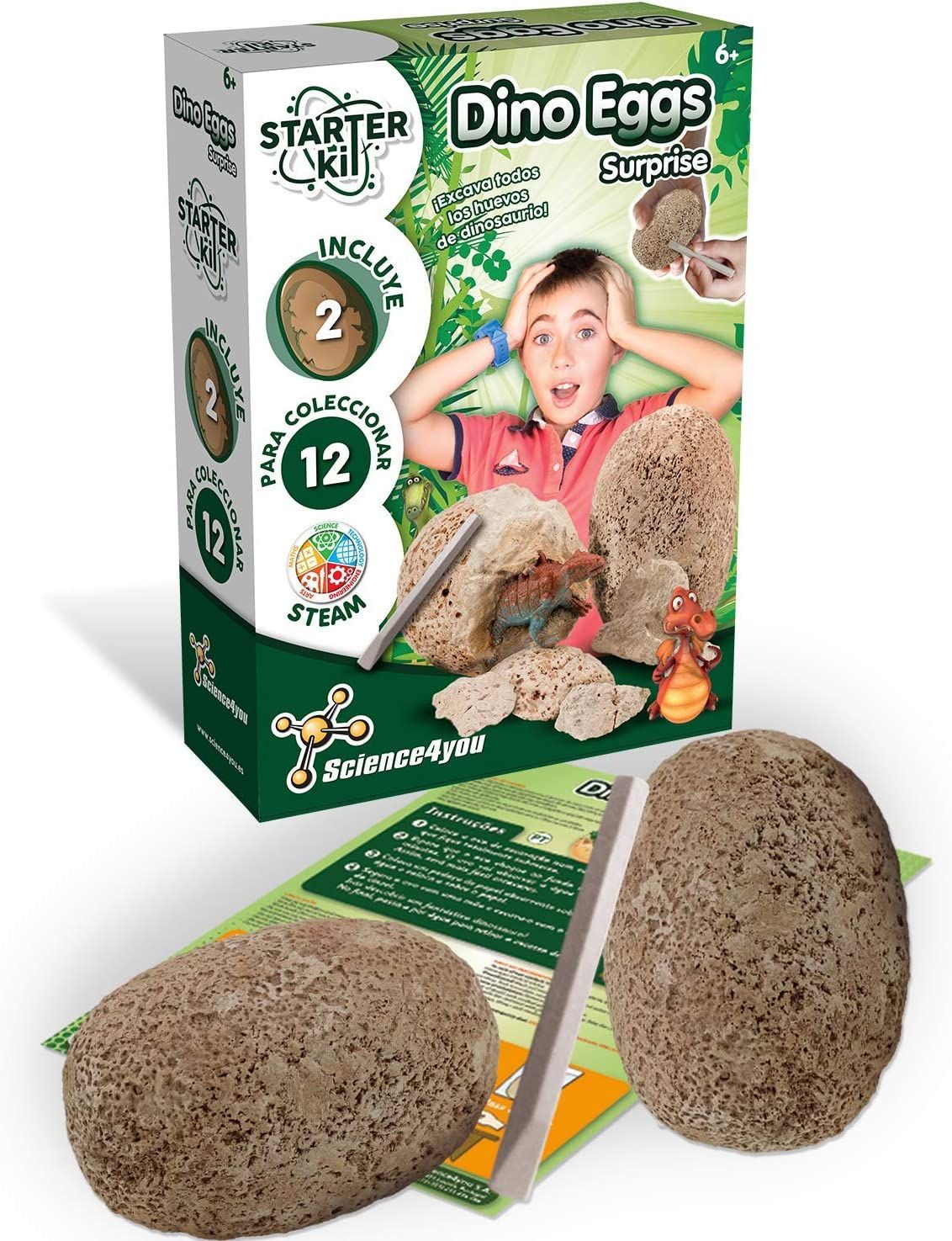 Science4you Dino Eggs Dig Kit – STEM Dinosaur Toy with 2 Surprise Figures – STEM toy, gift for kids