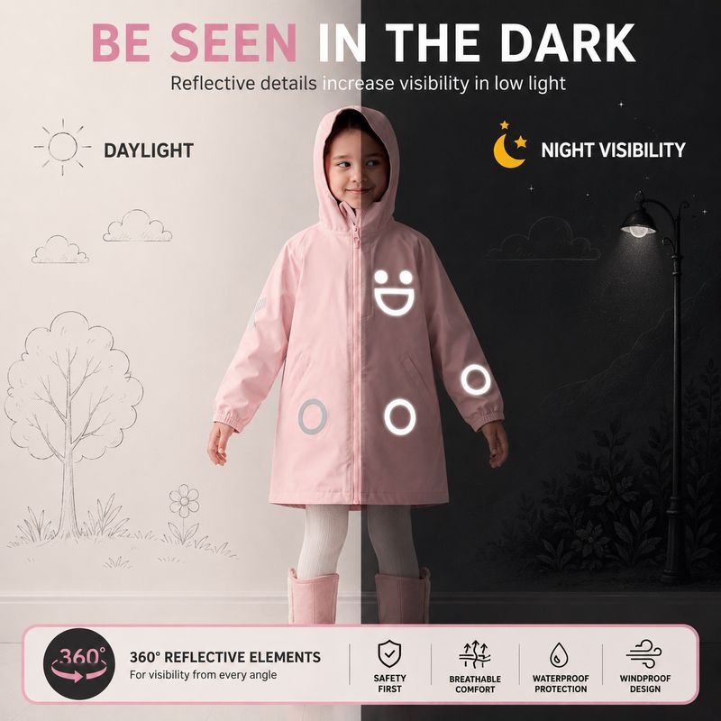 Boxbo Kids Rain Jacket Eco Reflective Windbreaker, Rosa – school supplies, baby clothing
