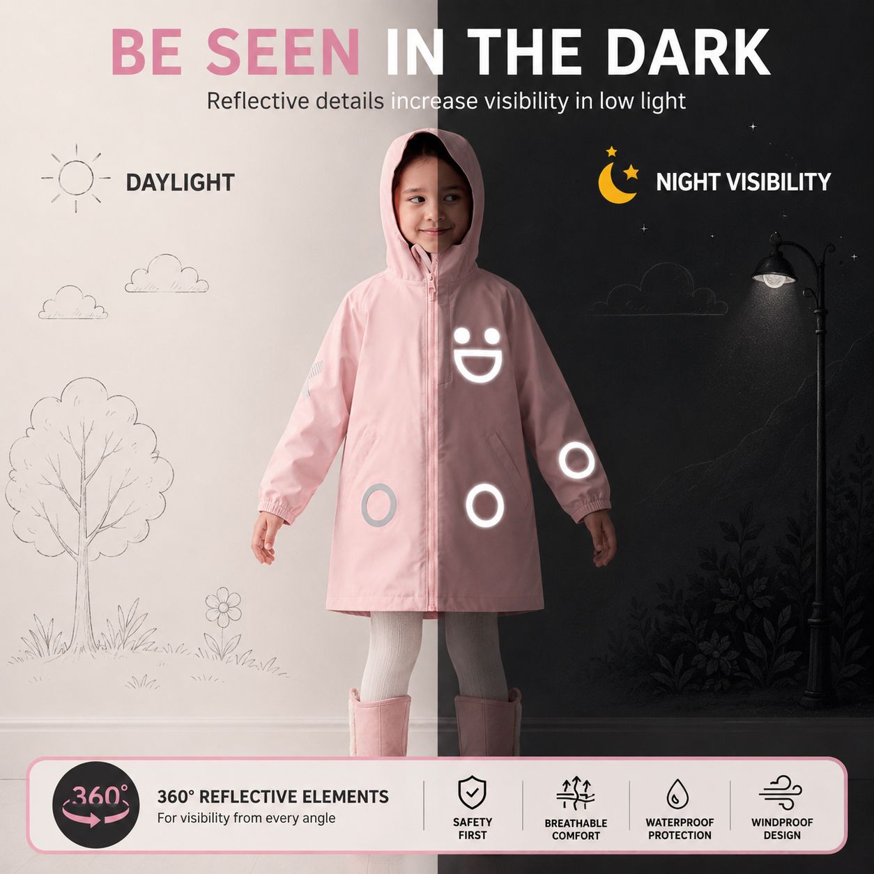 Boxbo Kids Rain Jacket Eco Reflective Windbreaker, Rosa – school supplies, baby clothing