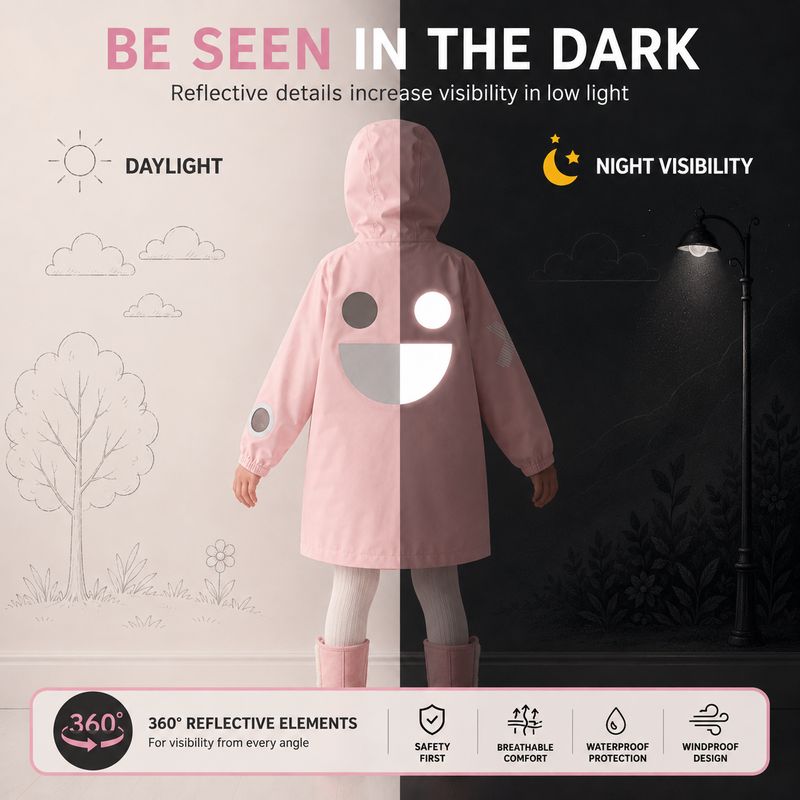 Boxbo Kids Rain Jacket Eco Reflective Windbreaker, Rosa – product image, school supplies, baby clot…