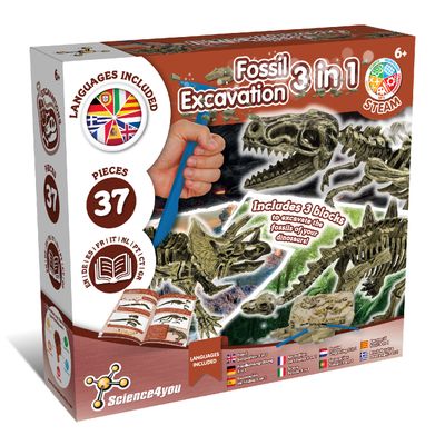 Fouilles de fossiles 3 en 1 – Jouet pour enfants (9 langues)
