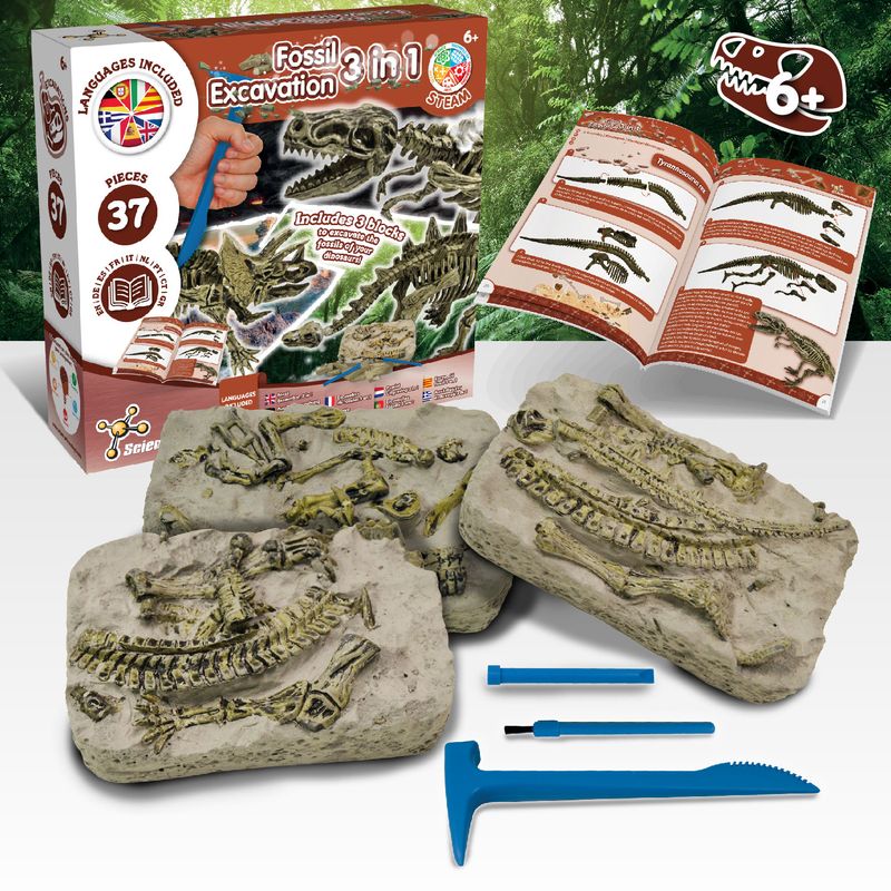 Science4you Fossil Excavation 3 in 1 - Toy for Kids (9 languages) – product image, STEM toy, gift f…