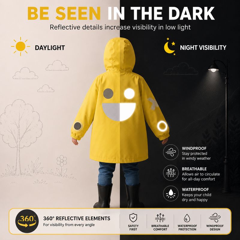 Boxbo Kids Rain Jacket Eco Reflective Windbreaker, Gelb – product image, school supplies, baby clot…