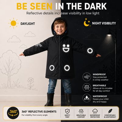 Boxbo Giacca Antipioggia Bambini Eco Reflective Windbreaker, Schwarz – materiale scolastico, abbigl…