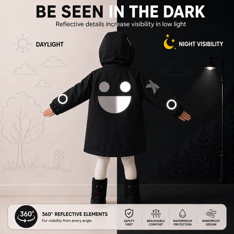 Boxbo Kids Rain Jacket Eco Reflective Windbreaker, Schwarz – product image, school supplies, baby c…