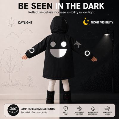 Boxbo Giacca Antipioggia Bambini Eco Reflective Windbreaker, Schwarz – foto prodotto, materiale sco…