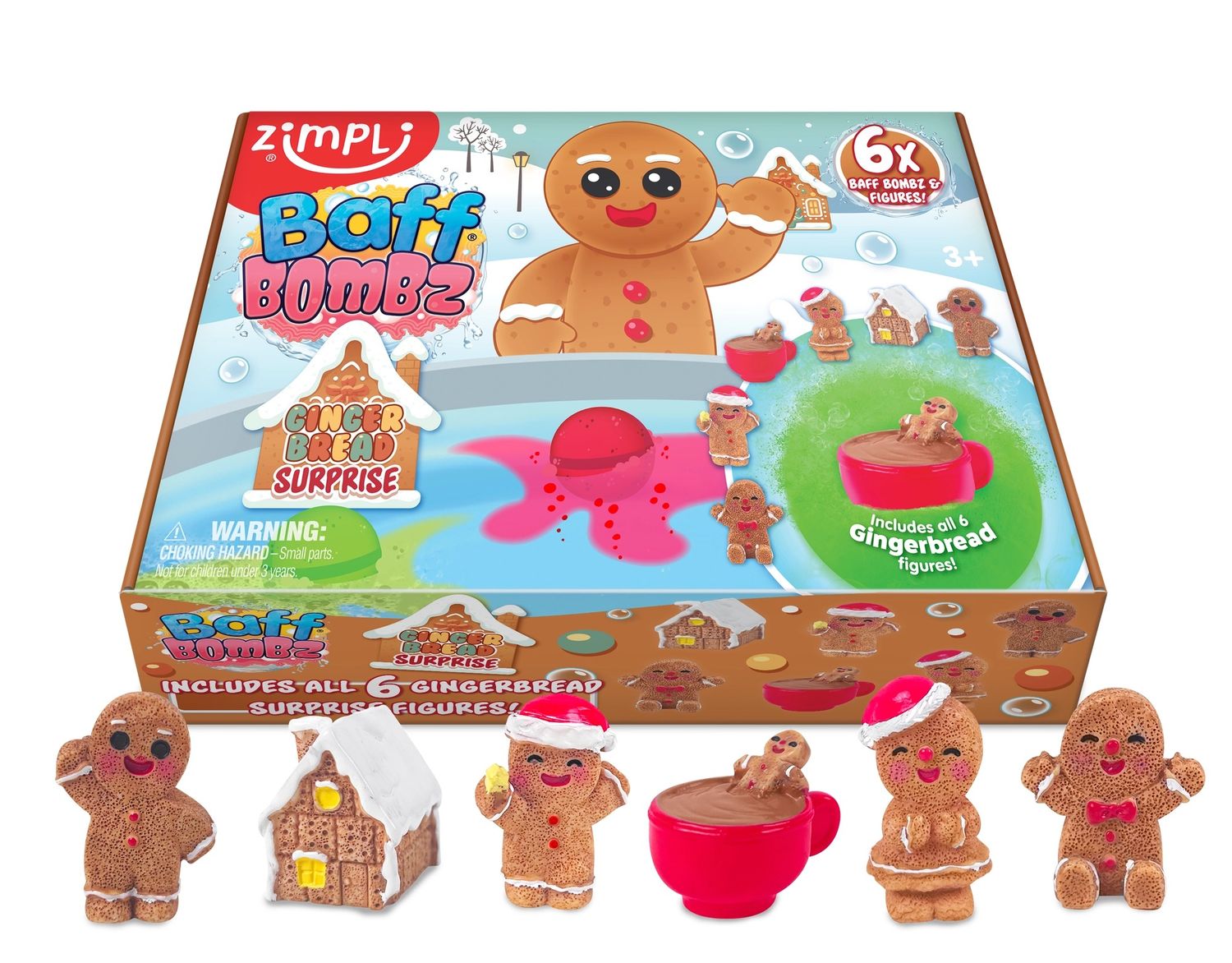 Zimpli Kids 6x Baff Bombz Gingerbread Surprise Bath Bomb – STEM toy, bath time