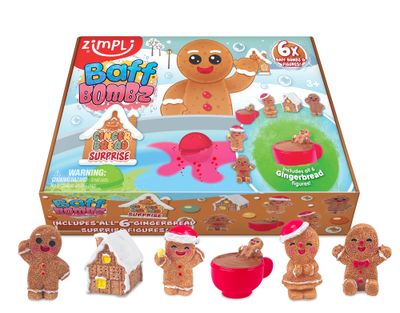 Zimpli Kids 6x Baff Bombz Gingerbread Surprise Bath Bomb – STEM toy, bath time
