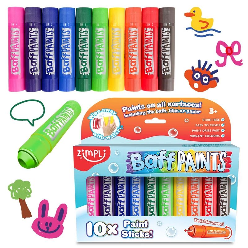 Zimpli Kids Baff Paints 10 pack - Paint Sticks – STEM toy, bath time
