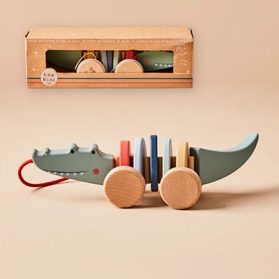 Just Bee Kids Crocodile en bois à tirer, jouet certifié FSC – jouet en bois, jouet de motricité