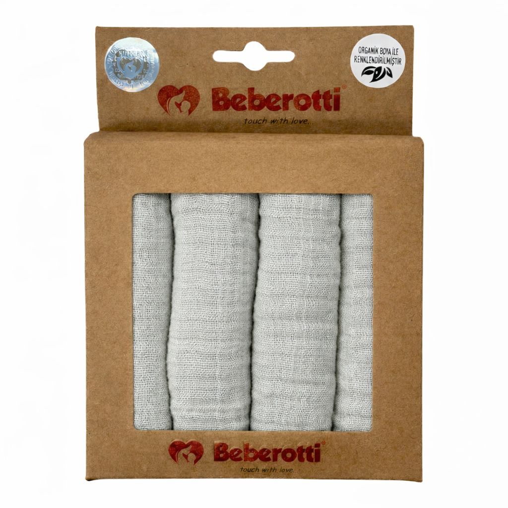 Organic Muslin Baby Handkerchief-muslin face Towel, 4 pieces in each Grey stars