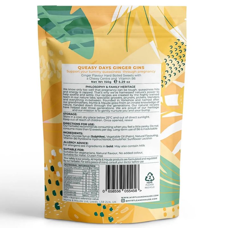 Myrtle &amp; Maude Gommes au gingembre et à la vitamine B6 – Soutien du confort pendant la grossesse – …