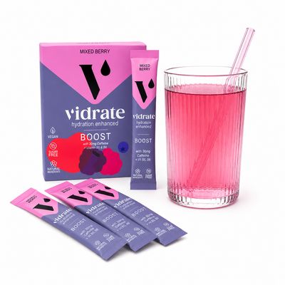 Vidrate Electrolyte Hydration Drink Sachets - 10 Pack BOOST, Mixed Berry – product image, baby text…
