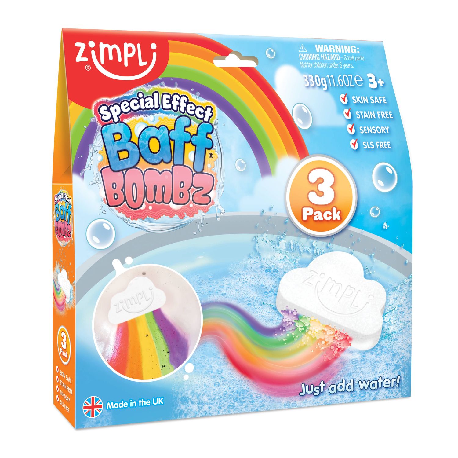Rainbow Bath Bombs for Kids – Rainbow Effect, 3 Pack