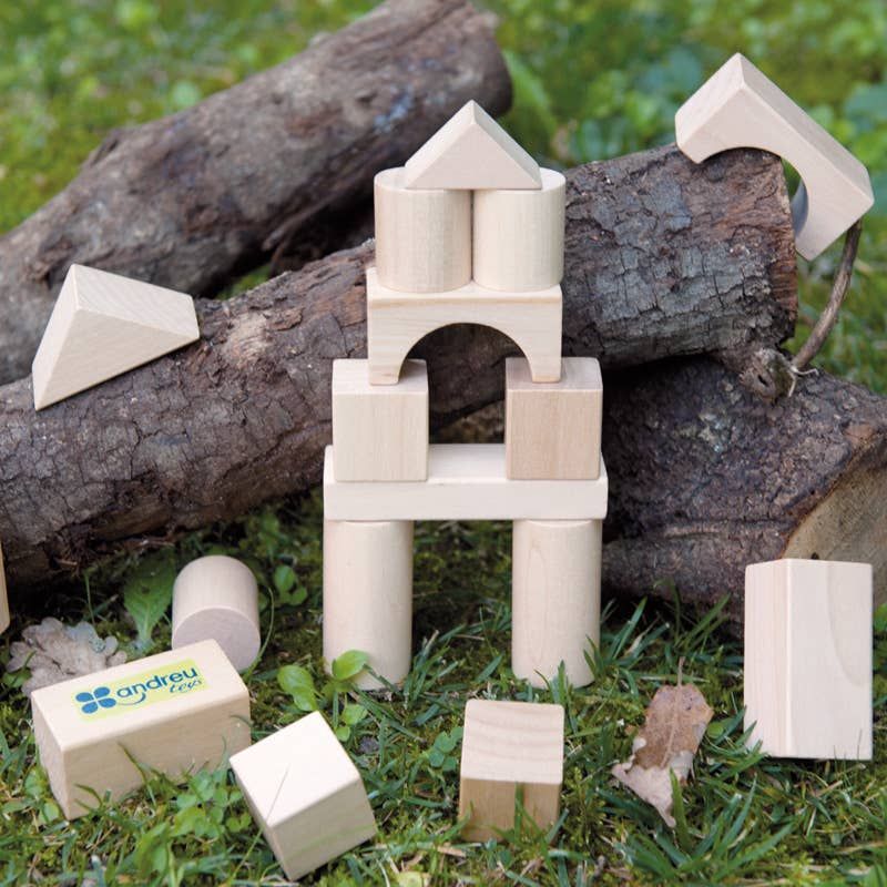 ANDREU TOYS 50 Natural Wooden Building Blocks – STEM Construction Set with 18 Models – product imag…