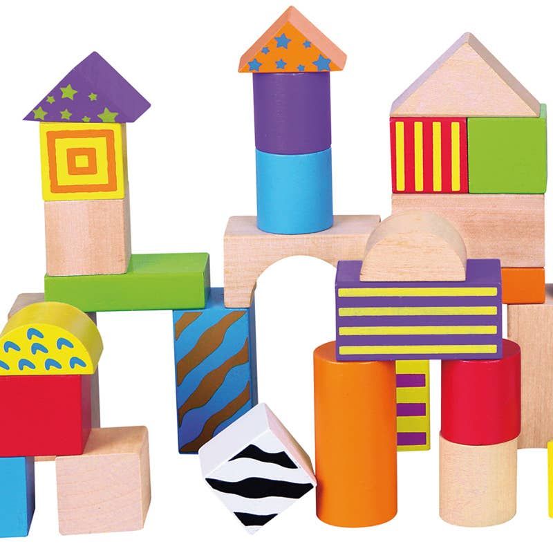 ANDREU TOYS 50 Colored Wooden Building Blocks – Open-Ended STEM Construction Set – STEM toy, wooden…